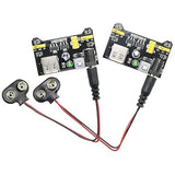 MB102 Breadboard Power Supply Module and 9v Battery Clip with 2.1mm X 5.5mm Male DC Plug Assortment Kit for Arduino - (Pack of 2)