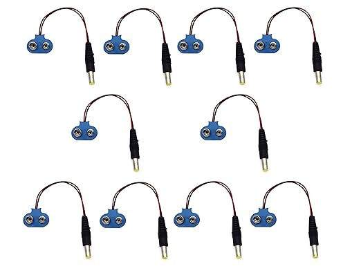 9V Battery Snap Cap with Male DC Jack Connector (Pack of 10)