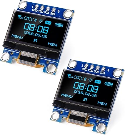 0.96 inch I2C 128x64 OLED Display Module (Blue, 4-pin) - Pack of 2