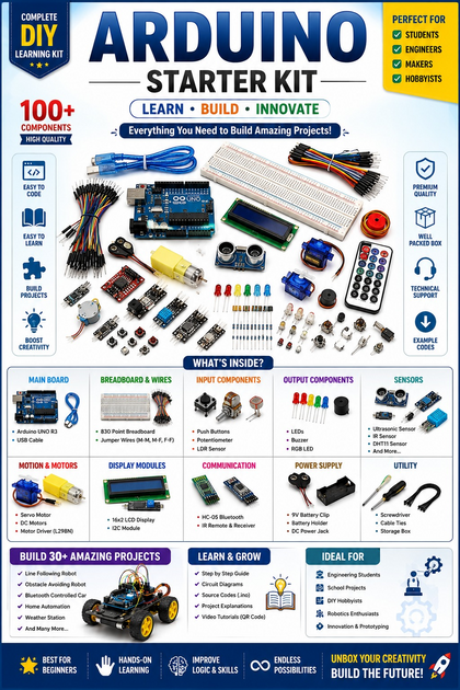 Arduino UNO Complete Learning Kit - Sensors, Motors, Displays & Components