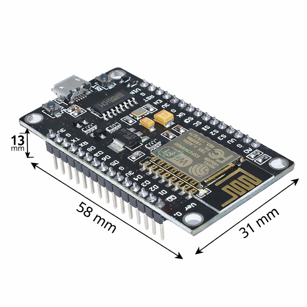 ROBODIUM NodeMCU ESP8266 WiFi Development Board, CP2102 USB-Serial, ESP-12E Processor, 4MB Flash Memory, Integrated TCP/IP Stack, GPIO Pins, 3.3V Regulator