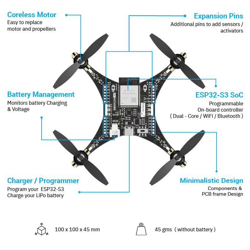 LiteWing - ESP32 based Programmable Drone Development Board with Batte ...