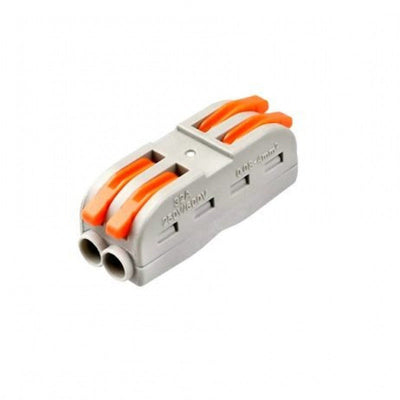 ROBODIUM Wire Connector, Grey/Orange, 2-Pole Spring Lock Lever Terminal Block, Modified Nylon PA66/Stainless Steel, 32A, 0.08-2.5mm, 12-28 AWG, 2 Contacts, Lever Mount, 250V