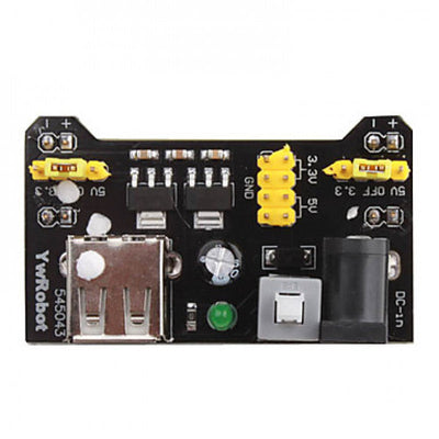 ROBODIUM MB102 Breadboard Power Supply Module, 3.3V/5V Switchable Output, USB/DC Input 6.5-12V, Dual Channel Control, Short Circuit Protection, 53x32x23mm
