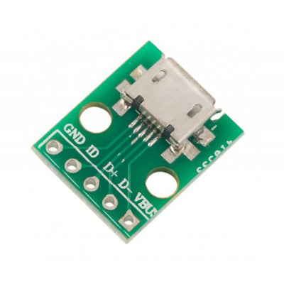 ROBODIUM Micro USB Type B Adapter Plate, Female to DIP 2.54mm, Breakout Board, Straight Plug, FR4 Material, 28x14.5x4.1mm,3g